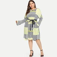 Romwe Plus Color Block Striped Dress
