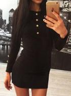 Romwe Long Sleeve Single Breasted Bodycon Black Dress