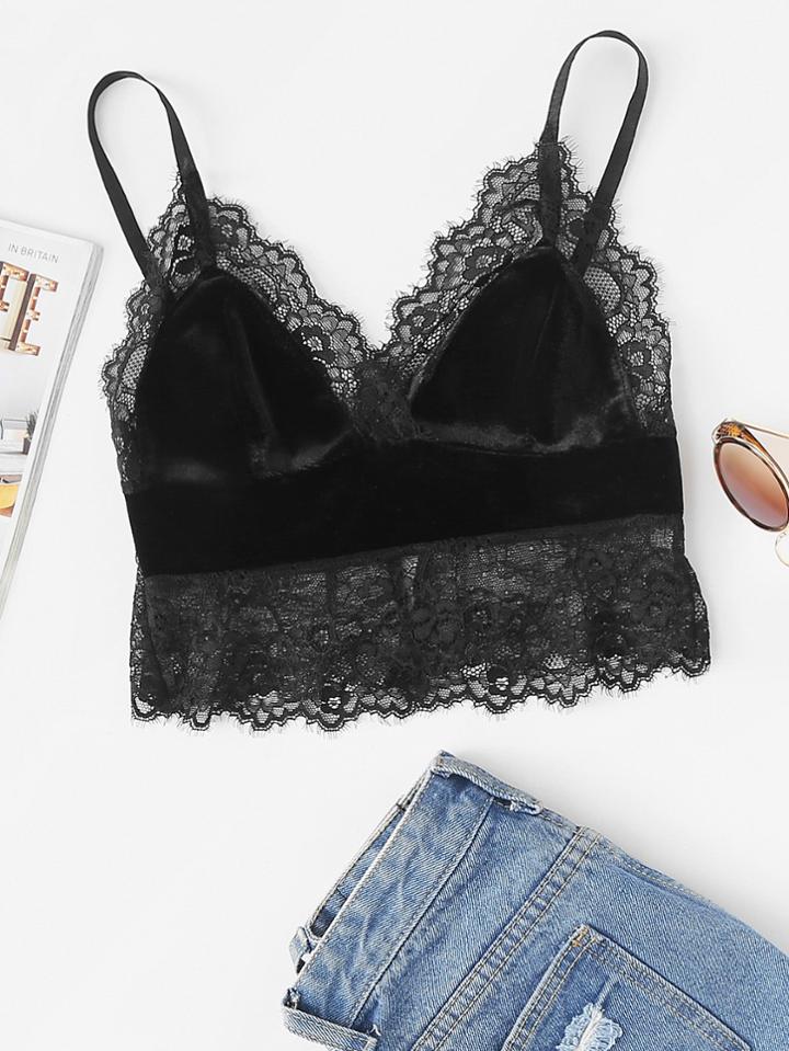 Romwe Contrast Lace Crop Cami Top