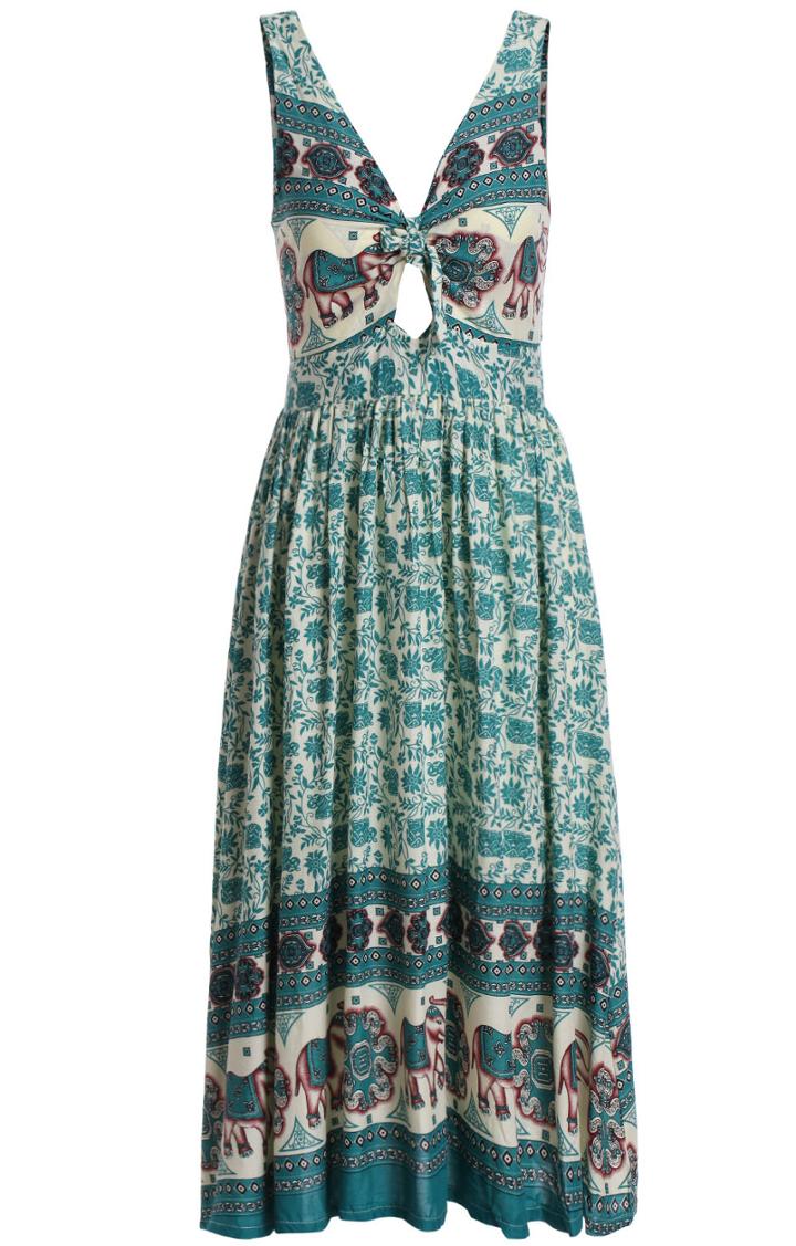 Romwe Deep V Neck Tribal Print Dress