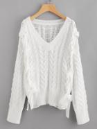 Romwe Lace Up Cable Knit Jumper