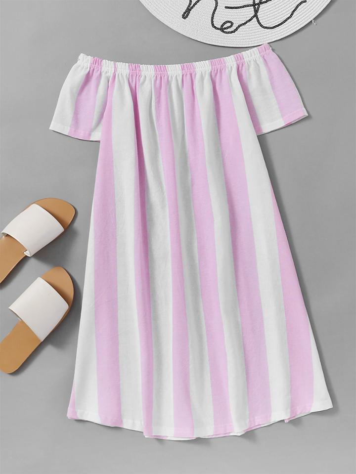 Romwe Contrast Striped Bardot Dress