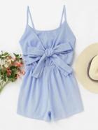 Romwe Pinstripe Cut Out Bow Tie Front Cami Romper