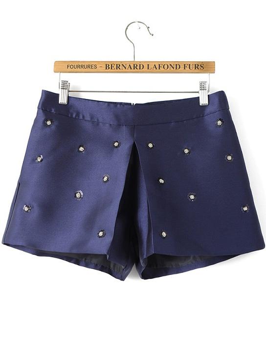 Romwe With Sequined Back Zipper Navy Shorts