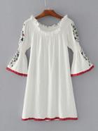 Romwe Bell Sleeve Contrast Lace Frill Trim Dress