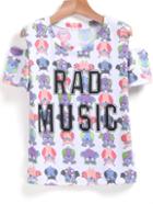 Romwe Owl Rad Print Off-shoulder White T-shirt