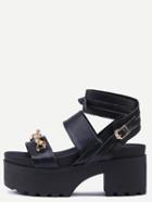 Romwe Black Peep Toe Metal Chain Platform Chunky Sandals