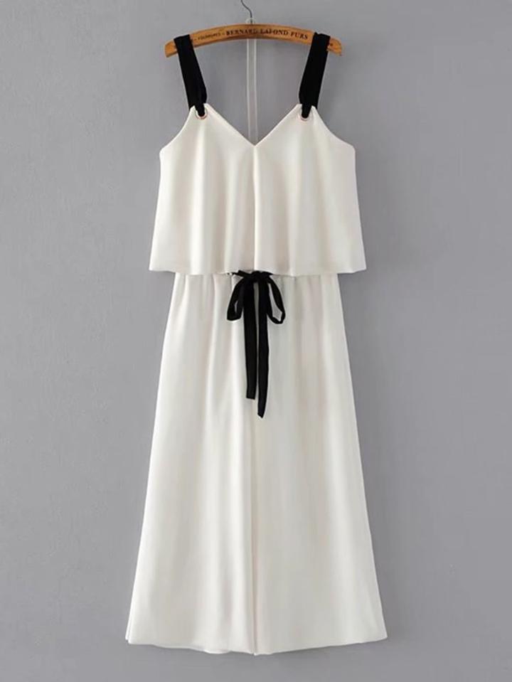 Romwe Contrast Strap Cami Top With Wide Leg Pants