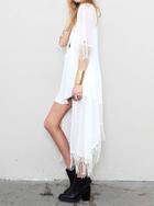 Romwe With Tassel Chiffon Long Top