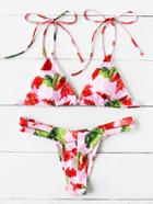 Romwe Calico Print Side Cutout Triangle Bikini Set