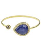 Romwe Blue Single Gemstone Thin Cuff Bracelet