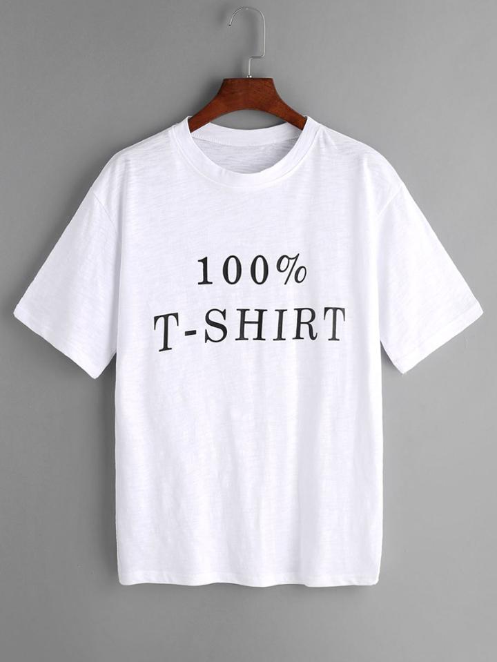 Romwe White Letter Print Mock Neck T-shirt