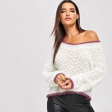 Romwe Contrast Binding Ribbed Trim Sweater