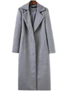 Romwe Grey Lapel Neck Pocket Long Coat