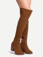 Romwe Brown Suede Over The Knee Zipper Boots
