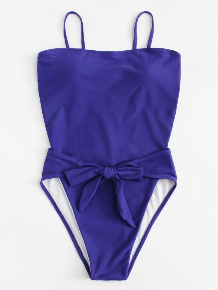 Romwe Bow Tie Cutout Swimsuit