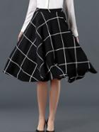 Romwe Plaid Flare Black Skirt