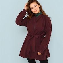 Romwe Plus Drop Shoulder Belted Coat