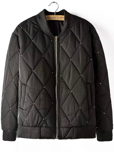Romwe Diamondback Zipper Black Jacket