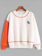 Romwe Contrast Striped Trim Airplane Brooch Embellished Sweatshirt