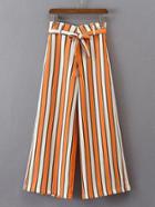 Romwe Bow Tie Waist Vertical Striped Wide Leg Pants