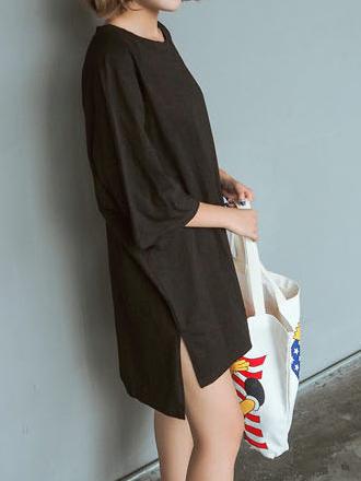 Romwe Black Dip Hem Long T-shirt