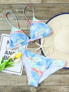Romwe Light Blue Printed Triangle Bikini Set