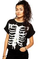Romwe Skeleton Print Batwing Loose T-shirt