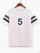 Romwe Pink Varsity Print Raglan Sleeve T-shirt