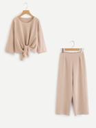 Romwe Knot Front Top With Wide Leg Pants
