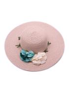 Romwe Pink Beach Style Straw Hat With Flower