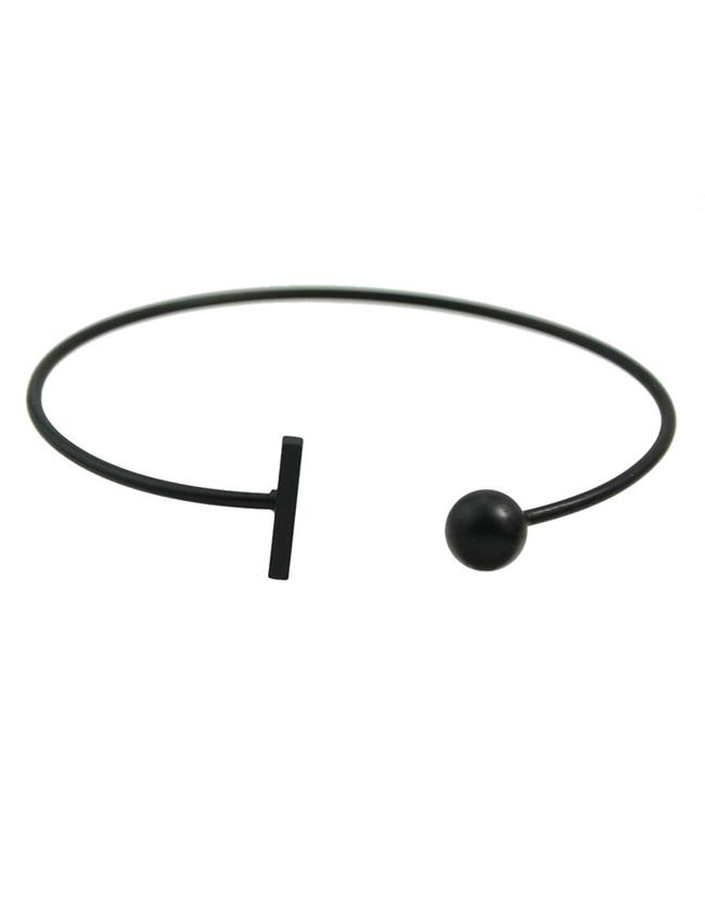 Romwe Black Simple Thin Cuff Bracelets