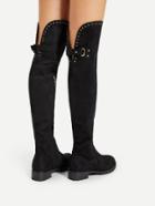 Romwe Buckle Back Over The The Knee Boots