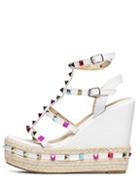 Romwe Caged Colorful Studded Wedge Espadrilles - White