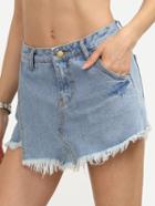 Romwe Blue Tassel Denim Skirt Shorts