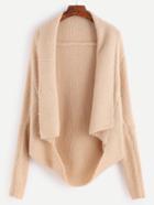 Romwe Pale Khaki Shawl Collar Poncho Sweater