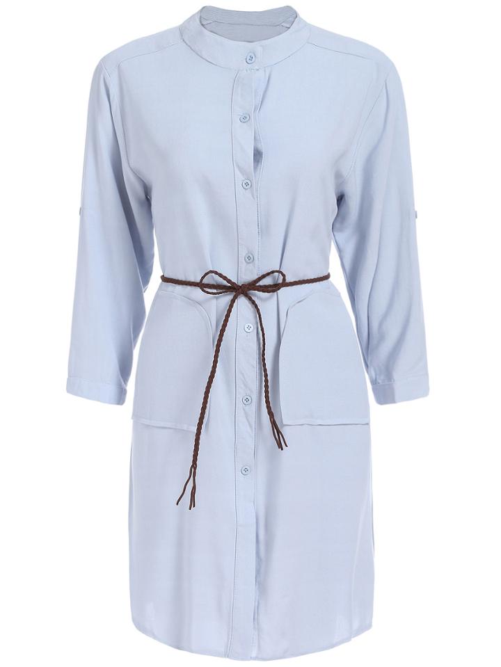 Romwe Button-down Belt Shirt Dress