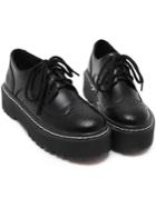 Romwe Black Round Toe Pierced Lace Up Flat Shoes