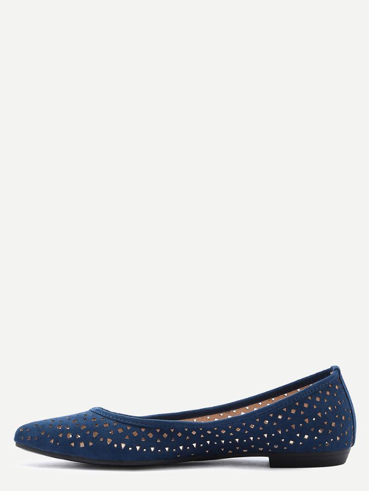 Romwe Laser-cut Pointed Toe Flats - Dark Blue