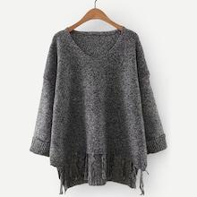 Romwe High Low Fringe Hem Marled Knit Jumper