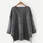 Romwe High Low Fringe Hem Marled Knit Jumper