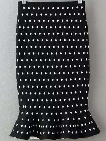 Romwe Polka Dot Fishtail Knit White Skirt