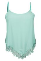 Romwe Mint Green Lace Trimmed Cami Top