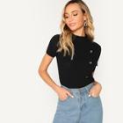 Romwe Button Front Rib-knit Fitted Tee