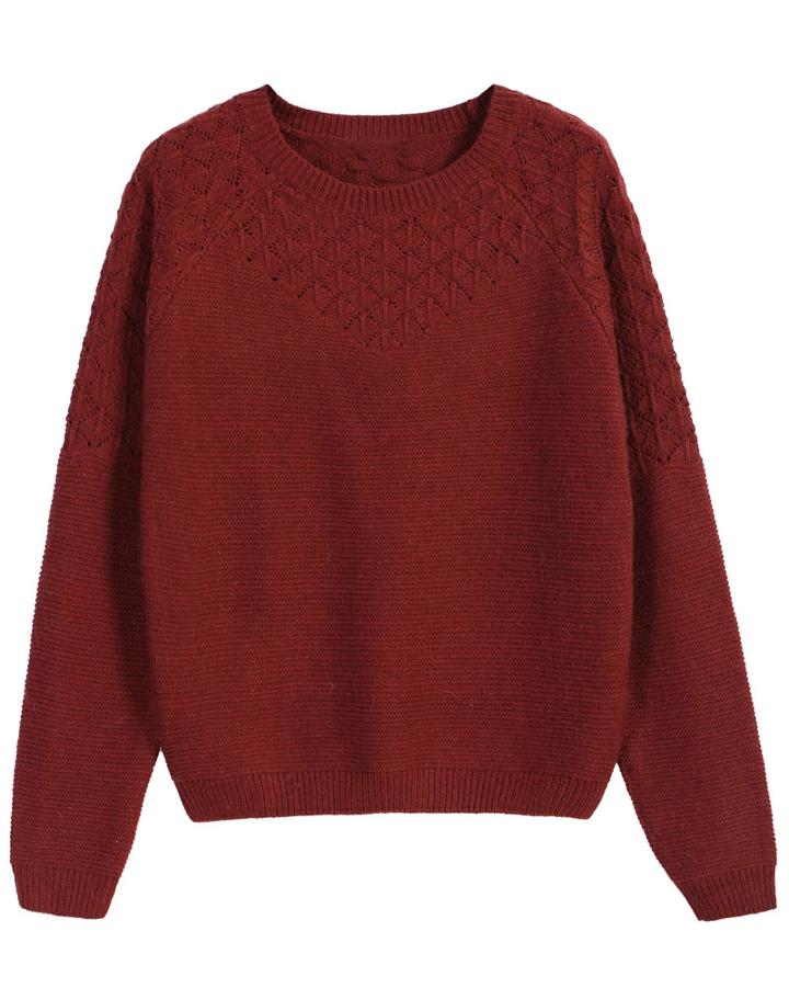 Romwe Hollow Knit Loose Maroon Sweater