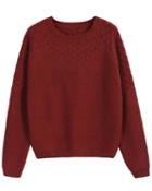 Romwe Hollow Knit Loose Maroon Sweater