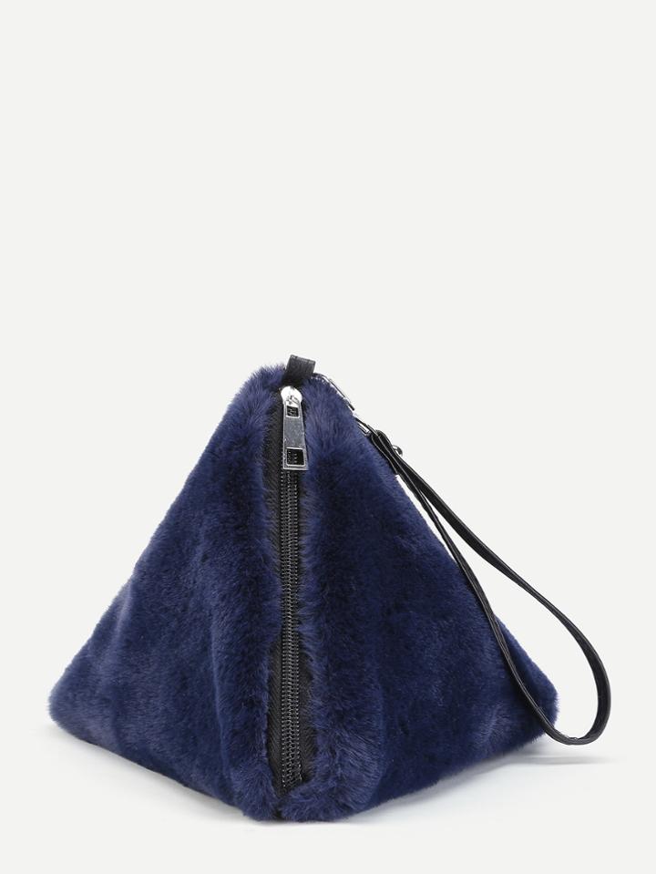 Romwe Pyramid Design Faux Fur Wristlet Wallet