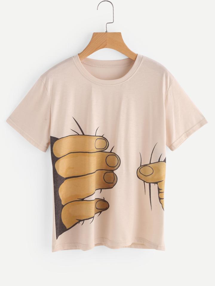 Romwe Big Hand Grab Waist Print Tee