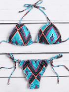Romwe Graphic Print Side Tie Triangle Bikini Set