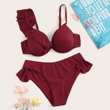 Romwe Ruffle Trim Asymmetrical Underwired Bikini Set